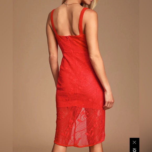 Lulus Meg Red Lace Sleeveless Tulip Hem Dress - Picture 3 of 6